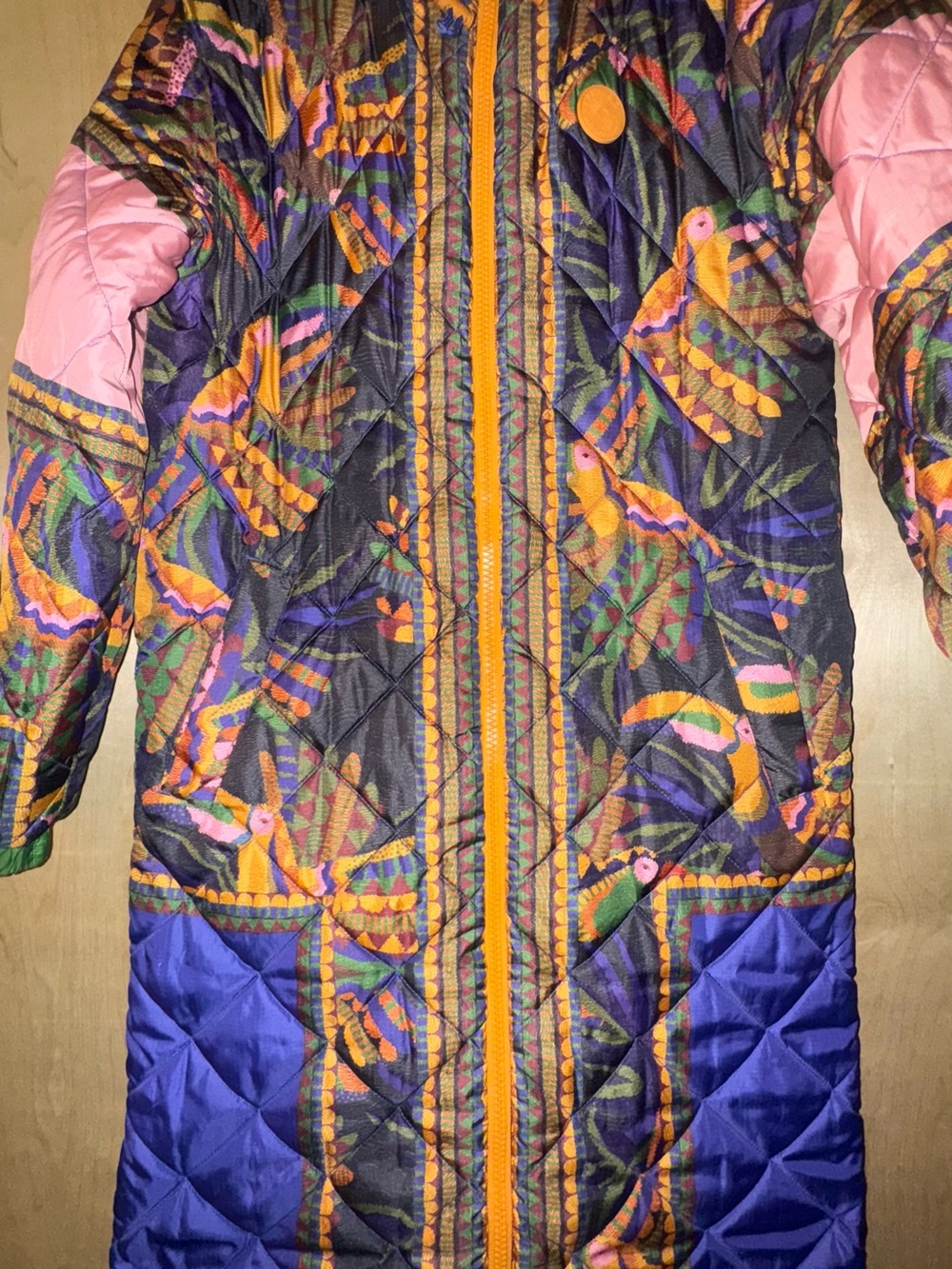 Farm Rio Puffer Multicolor Quilted Long Puffer Coat with Belt - Picture 8 of 15